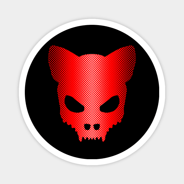 Devil Cat Skull in Red and Black Halftones Art Magnet by sleepingdogprod